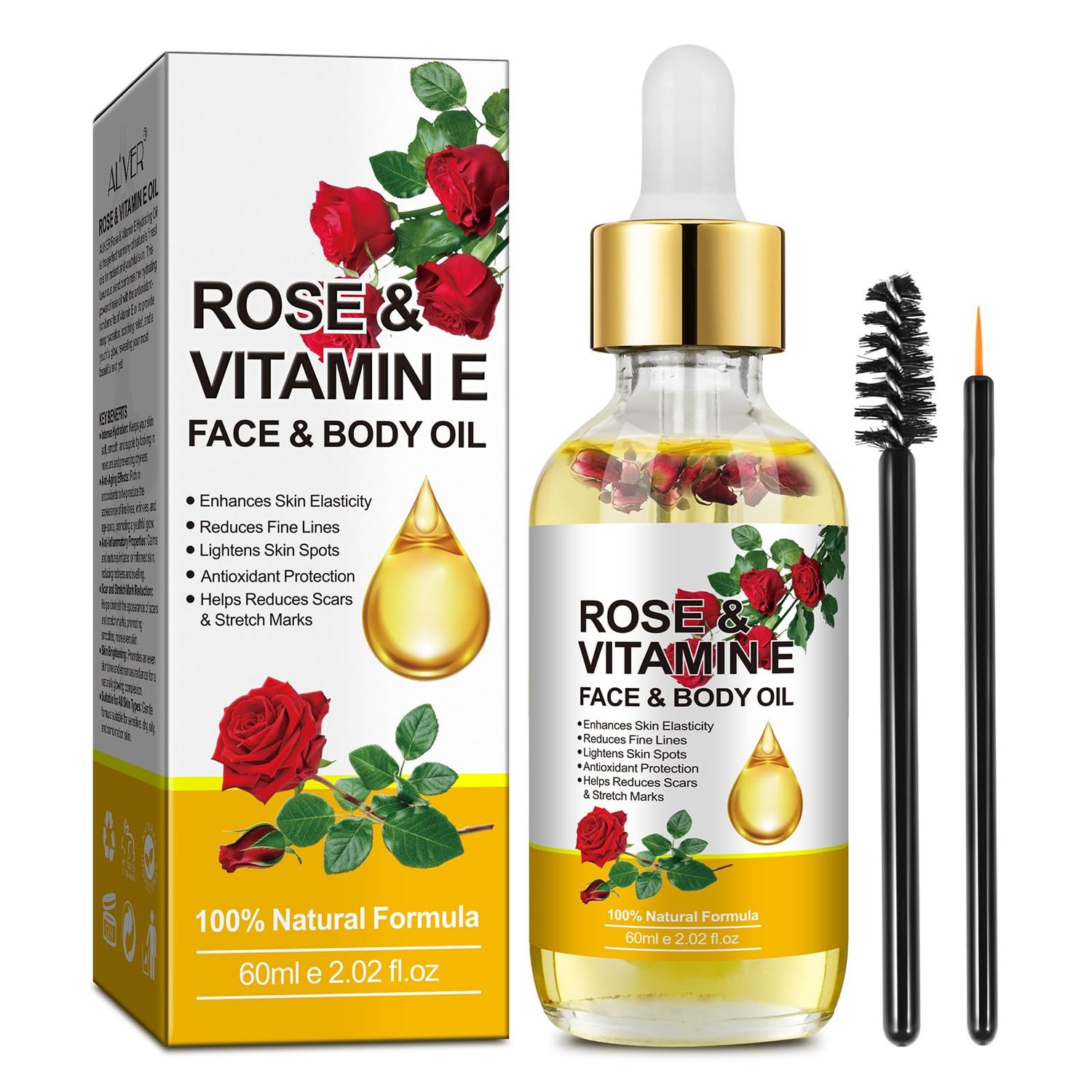 Vitamin E Oil, Rose Oil, Vitamin E Oil for Face, Organic Vitamin E Oil, Rose &amp; Vitamin E Moisturizer Oil for Face and Skin Care 2 Fl Oz