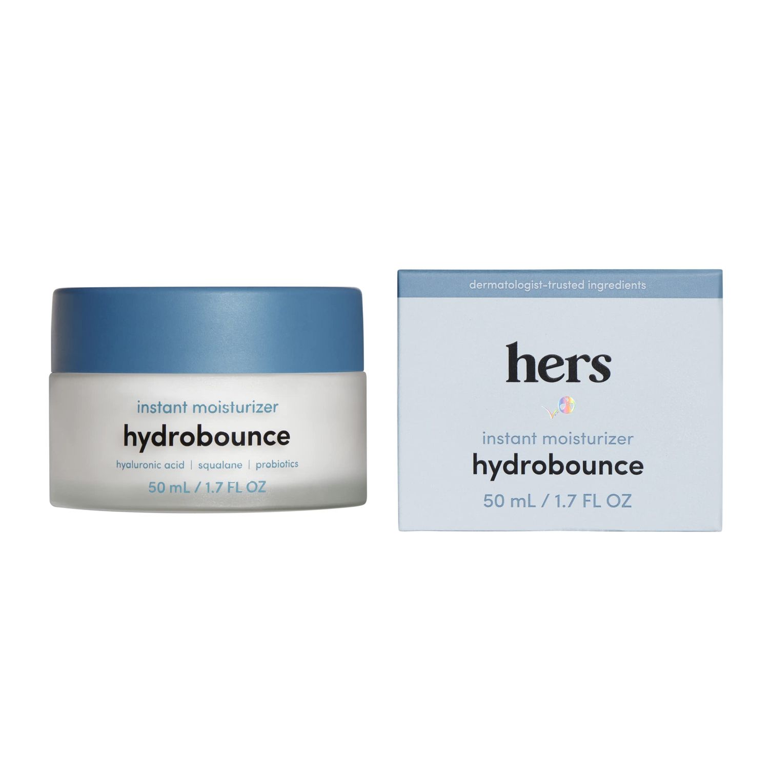 hers Hydrobounce Instant Moisturizer - Squalane Moisturizer Made for All Skin Types - Moisturizes, Smoothes Fine Lines - Contains Hyaluronic Acid, Squalane, and Probiotics - 1.7 fl Oz