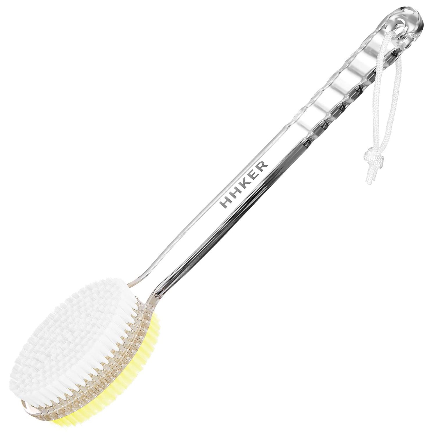 HHKER Shower Brush with Long Handle, Soft Nylon Body Brush, Back Scrubber for Shower, Gentle Exfoliation and Improved Skin Health, Suitable for Men and Women (Transparent Handle)