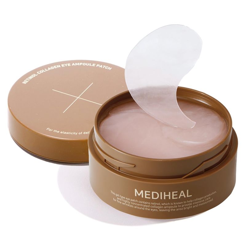 Mediheal Retinol Collagen Under Eye Patches - Korean Hydrogel Eye Pads with 95% Retinol &amp; 5 Micro Collagen. Nourishing &amp; Non Irritating Eye Gel Mask. Sealing Cap &amp; Spatula Included.