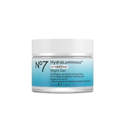 No7 HydraLuminous+ Hydrating Night Gel Moisturizer - Hyaluronic Acid and Vitamin B3 Niacinamide Face Moisturizer to Hydrate, Protect &amp; Refresh Skin - Supports Skin Barrier Repair (1.69 Fl Oz)