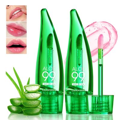 HOSAILY 2 Pcs Aloe Vera Color Changing Lipstick Lip Oil Tinted, Pink Magic PH Temperature Color Changing Lip Gloss, Long Lasting Nutritious Lip Balm Moisturizer Plumper Lip Care Lip Gloss