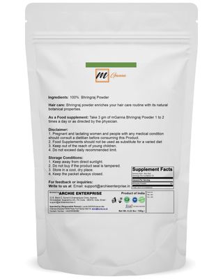 mGanna 100% Natural Bhringraj Powder Pure Eclipta Alba for Hair Health &amp; Skin 0.22 LBS 100 Grams