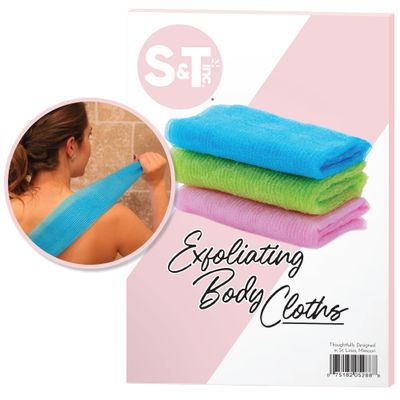 S&amp;T INC. Back Scrubber for Shower, Exfoliating Body Scrubber or Bath Exfoliating Towel for Skin Care, 11.8 Inches x 35.4 Inches, Assorted Pink, 3 Pack
