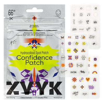 ZVYK Cute Pimple Patches for Face - Tattoo Style Hydrocolloid Acne Patches (Confidence Patch) with Star Designs (66 Cute Patches) - Vegan &amp; Cruelty-Free