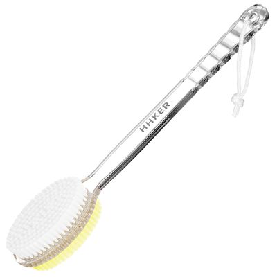 HHKER Shower Brush with Long Handle, Soft Nylon Body Brush, Back Scrubber for Shower, Gentle Exfoliation and Improved Skin Health, Suitable for Men and Women (Transparent Handle)