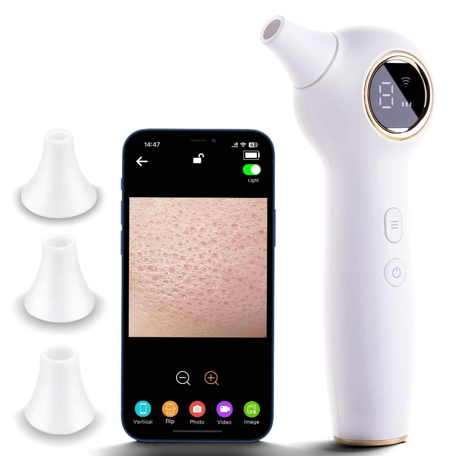 RONEFY Blackhead Extractor with Camera, Black Head Remover for Face,Pore Extractor for Black Head and Acen, Blackhead Remover Tools with USB Rechargeable, Blackhead Remover Vacuum (White)