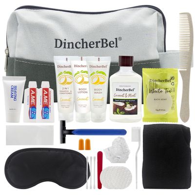 Travel Toiletry Kit, Hygiene Kit for Travel, Business &amp; Charity, 14-Piece Kit Reusable Toothbrush, Bath Soap &amp; Other Essential Toiletries, 1-Pack Cosmetic Bag
