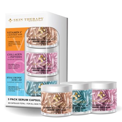My Beauty Spot Facial Serum Capsules 3 Pack 90pcs Vitamin C Serum, Hyalunaric Acid Serum, Collagen Serum for Face Anti Aging Anti Wrinkle Serum for Fine Lines