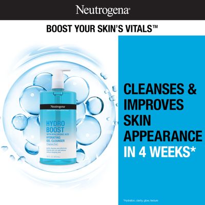 Neutrogena Hydro Boost Fragrance Free Hydrating Gel Facial Cleanser with Hyaluronic Acid, Daily Foaming Face Wash &amp; Makeup Remover, Gentle Face Wash, Non-Comedogenic, 16 fl. oz
