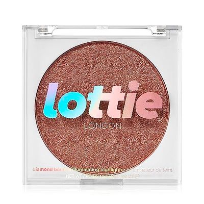 Lottie london Diamond Bounce Highlighter in Rose Gold, Ultra-fine Gel-powder Highlighter with Rose Gold Shimmer for an Icy Iridescent Highlight