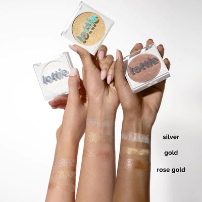 Lottie london Diamond Bounce Highlighter in Rose Gold, Ultra-fine Gel-powder Highlighter with Rose Gold Shimmer for an Icy Iridescent Highlight