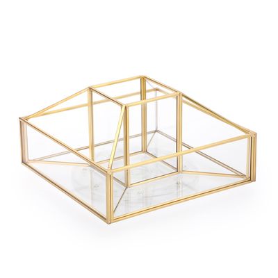 Hipiwe 360 Rotating Makeup Organizer Gold Glass Perfume Cosmetic Display Case 5-Slot Makeup Carousel Spinning Holder Bathroom Storage Organizer for Vanity Lipsticks Skincare Makeup Brushes