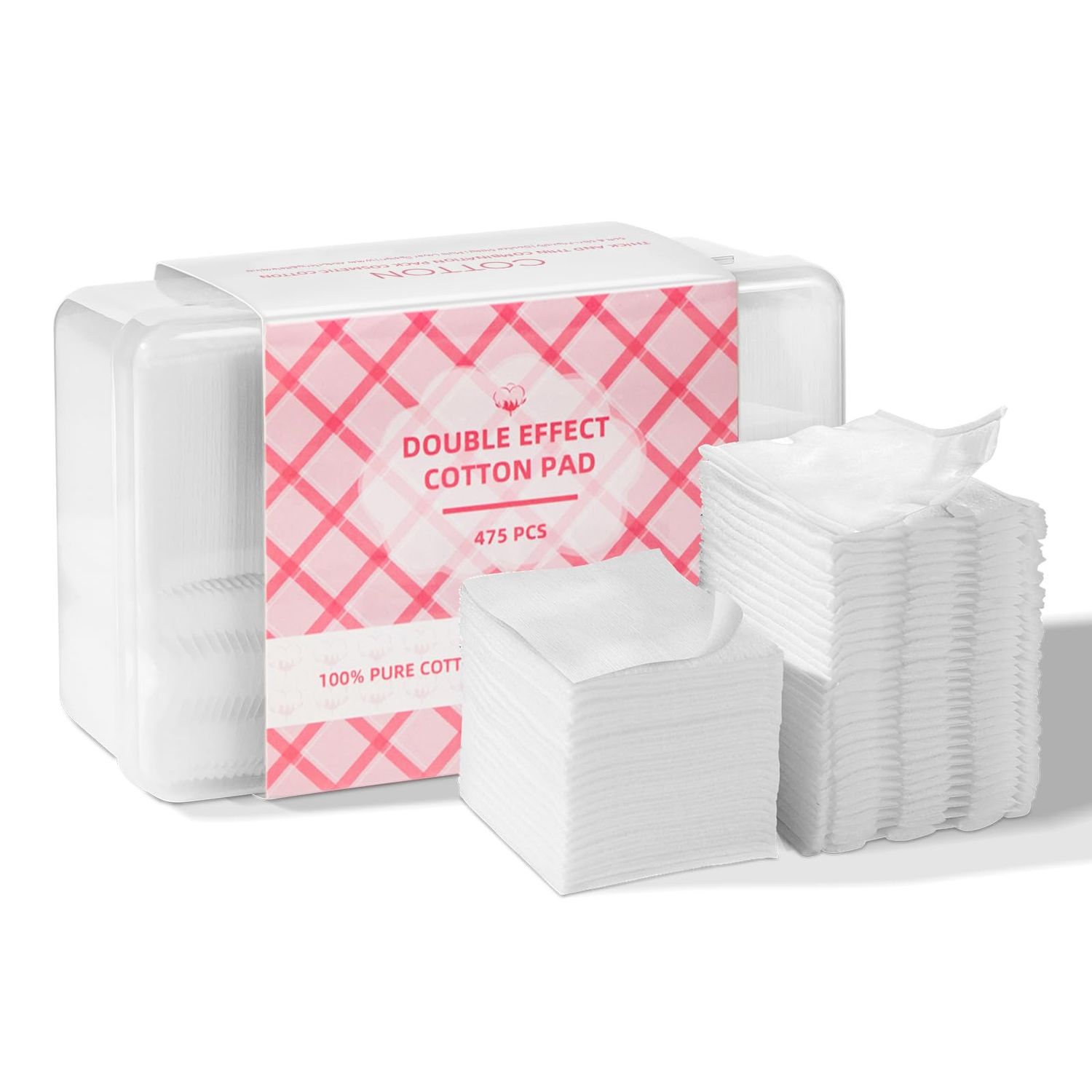 ICOTLE 475 Pcs Square Makeup Cotton Pads, 100% Cotton, Soft, Lint-Free for Removing Makeup, Water-Saving Double-Sided Design, 75 Thick and 400 Ultra-Thin for Daily Skin Care