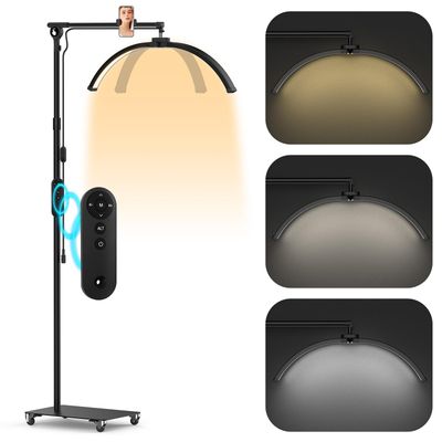 Lmaqfum Foldable Half Moon Light, 2 in 1 Lash Light for Eyelash Tech, Esthetician Light with Phone Holder Desk Clip Wheel Stand for Eyelash Extension, Skincare, Nail Tech, Beauty Salon, 3 Light Modes