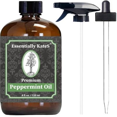 Peppermint Essential Oil 4 oz. with Huge Glass Bottle, Glass Dropper, and Sprayer. Detailed User&#39;s Guide E-Book. Skin Care, Garden Care, and Hair Care.