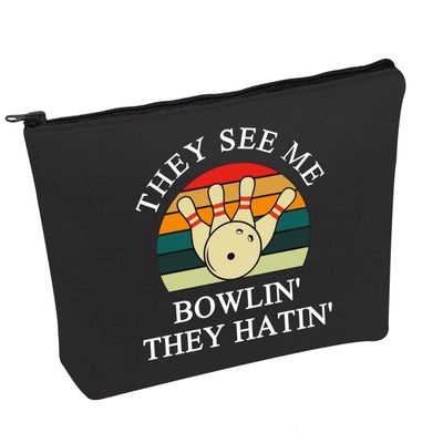 PWHAOO Funny Bowling Cosmetic Bag They See Me Bowling They Hatin Cosmetic Bag Bowling Lover Gift (SEE ME BOWLIN B)