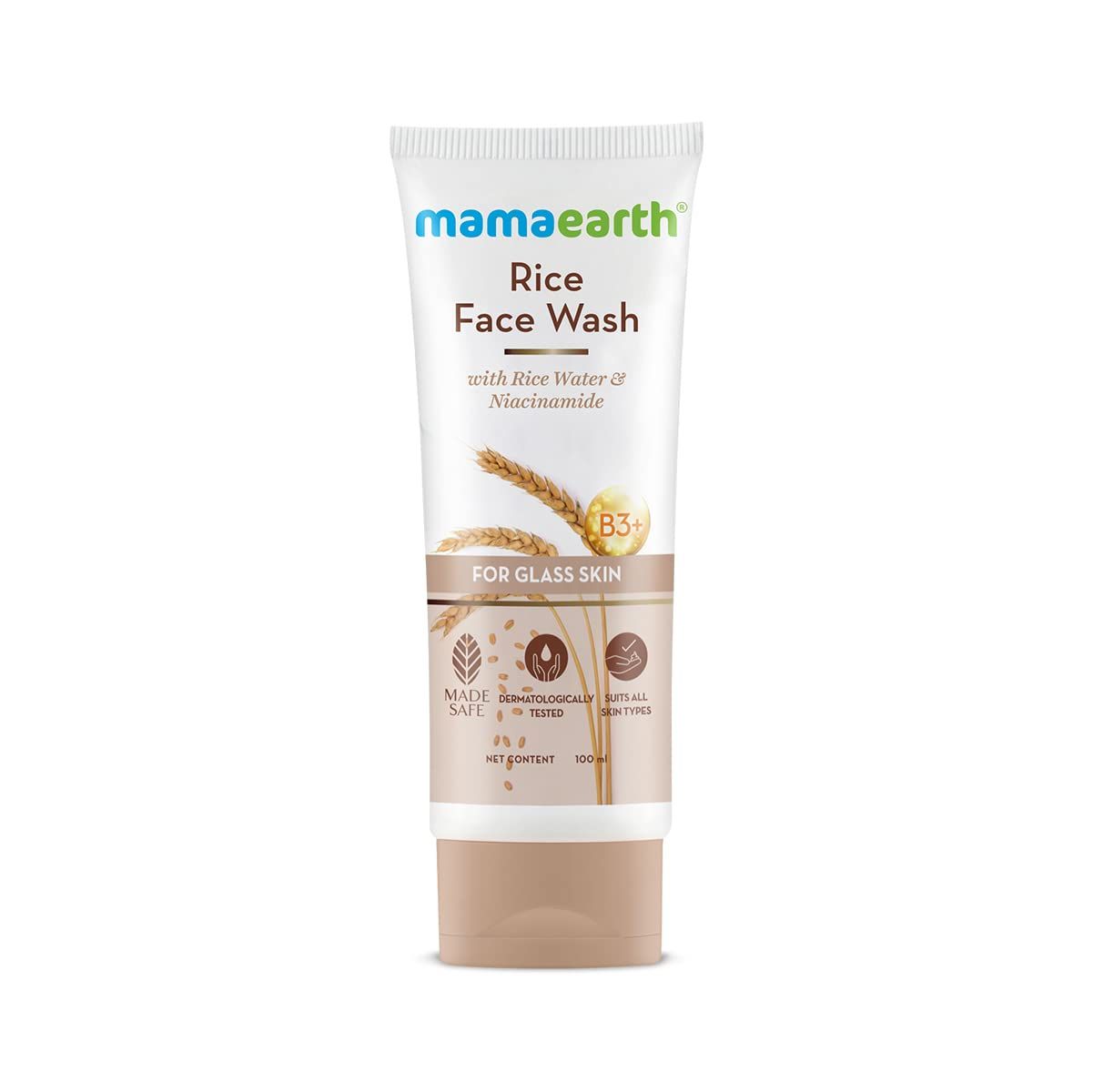 MAMAEARTH Rice Water Face Wash with Niacinamide | Gentle Exfoliating Cleanser for Radiant Skin | Hydrating Formula | All Skin Type | 3.38 Fl Oz (100ml)