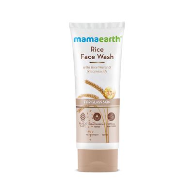 MAMAEARTH Rice Water Face Wash with Niacinamide | Gentle Exfoliating Cleanser for Radiant Skin | Hydrating Formula | All Skin Type | 3.38 Fl Oz (100ml)