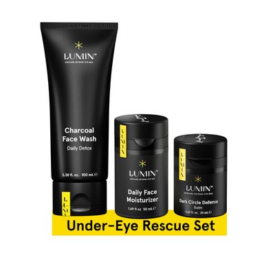 Lumin - No Baggage Trio - A skincare kit, Includes: Charcoal Face Wash Daily Detox, Daily Face Moisturizer &amp; Dark Circle Defense Balm, Ideal for fine lines &amp; dark circles, Suitable for all skin types