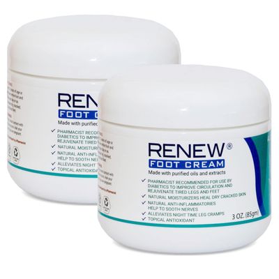 KPW Laboratories Renew Foot Cream for Dry Cracked Heels 2-Pack All-Natural Foot Care for Women &amp; Men, Revitalizing Diabetic Foot Cream, Hydrating Foot Lotion for Dry Feet - Promotes Better Circulation