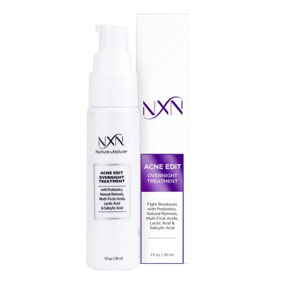 NxN Acne Edit Overnight Treatment Cream with Glycolic, Salicylic, Lactic Acids &amp; Probiotics to Clear Breakouts &amp; Calm Redness - for Men, Women, Teens