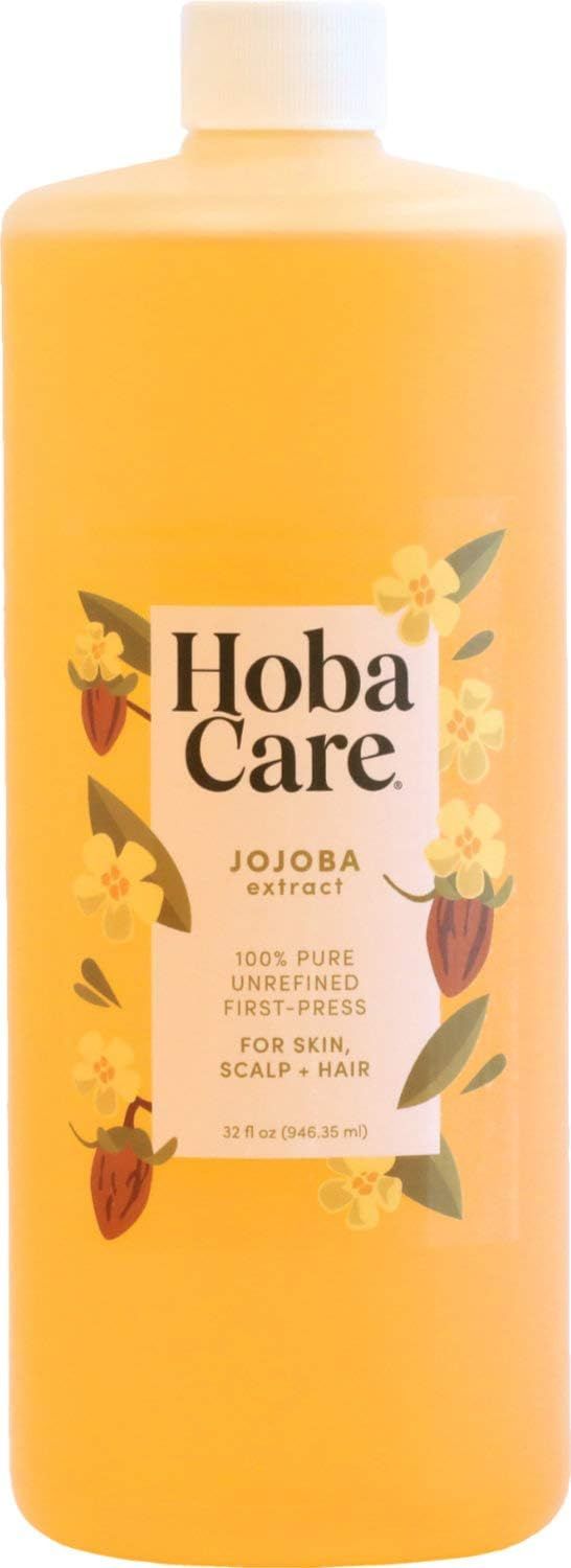 HobaCare Jojoba Oil - 100% Pure, Unrefined Jojoba Oil for Skin &amp; Nails - Moisturizing Body Oil &amp; Face Moisturizer for Dry Skin - Natural Jojoba Oil for Hair &amp; Beard Care (32 fl oz)