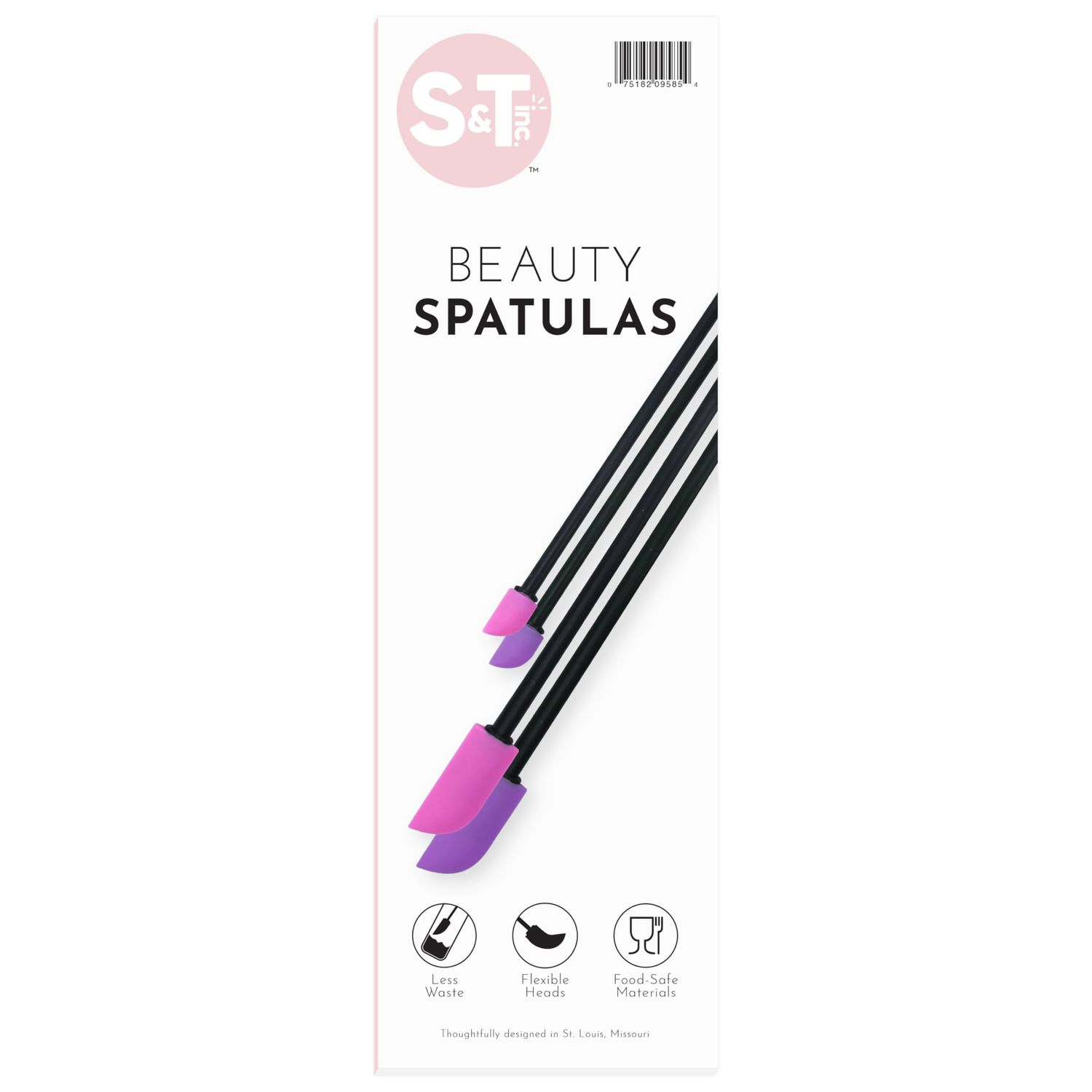 S&amp;T INC. Makeup Spatula, Large and Mini Silicone Spatula Set for Cosmetics, Shampoo, Hair Care, and Skin Care Products, 4 Piece Set, Pink/Purple