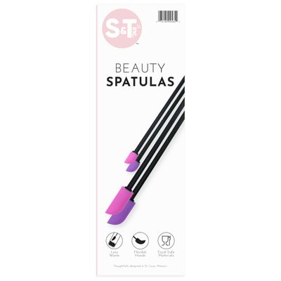 S&amp;T INC. Makeup Spatula, Large and Mini Silicone Spatula Set for Cosmetics, Shampoo, Hair Care, and Skin Care Products, 4 Piece Set, Pink/Purple