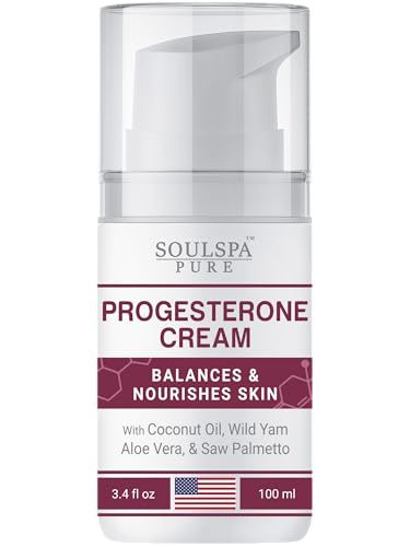 Soulspa Pure Progesterone Cream for Women - Phytoestrogen Complex with Wild Yam &amp; Coconut Oil, Bioidentical Progesterone Cream for Daily Moisturizing &amp; Skin Care, Progesterona Crema para Mujer, 3.4 oz