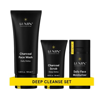 Lumin - Smooth Operator Detox - Men&#39;s skincare kit, Includes: Charcoal Face Wash Daily Detox, Charcoal Scrub Deep Detox &amp; Daily Face Moisturizer, Suitable for all skin types, Two Month Supply