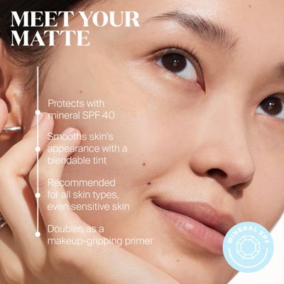 Supergoop! Mineral Mattescreen (SPF 40) - 45 mL - 100% Mineral, Oil-Free Broad Spectrum Sunscreen - Smooths Skins Appearance, Minimizes Pores & Controls Shine - Water & Sweat Resistant