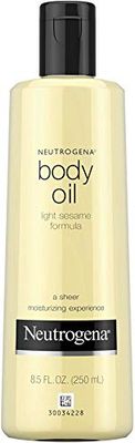 Neutrogena Body Oil Light Sesame Formula, Dry Skin Moisturizer &amp; Hydrating Body Massage Oil, for Radiant &amp; Healthy Looking Glow, Nourishing Bath Oil for Sheer Moisture, 8.5 fl. oz
