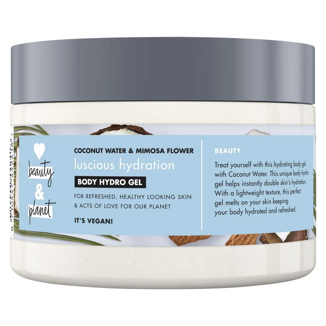 Love Beauty And Planet Coconut Water and Mimosa Flower Vegan Body Moisturiser, Hydrating and Refreshing Hydro Gel for Women, 250ml