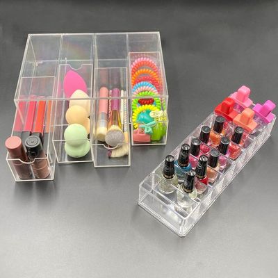 LAMBOCK 2 PCS Makeup Holder | 4 Drawers Skin Care Organizer with 8 Compartments Nail Polish Organizer | Acrylic Makeup Brushes &amp; Beauty Blender Holder for Dresser, Bathroom, Vanity &amp; Countertop