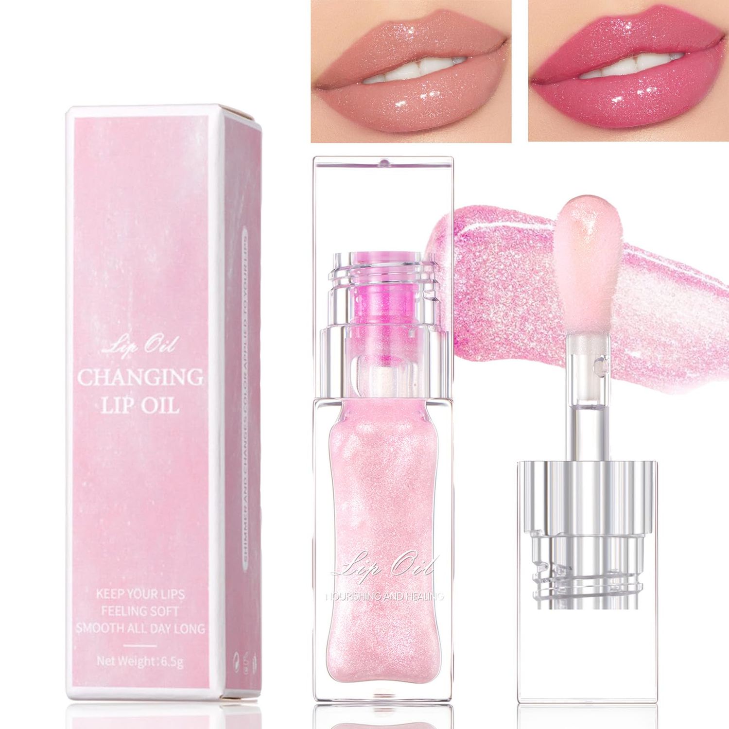 Tnoctuh Magic Color Changing Lip Oil, Hydrating Lip Gloss Lip Oil Color Changing, Warm Change Color Changing Lip Gloss, Magic Big Brush Lip Changing Oil Long Lasting Shimmery