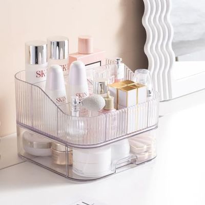 YOOLENS Makeup Organizer with Stackable Drawer Countertop Vanity Cosmetics Organizers for Skincare Perfumes Lotions Lipsticks, White