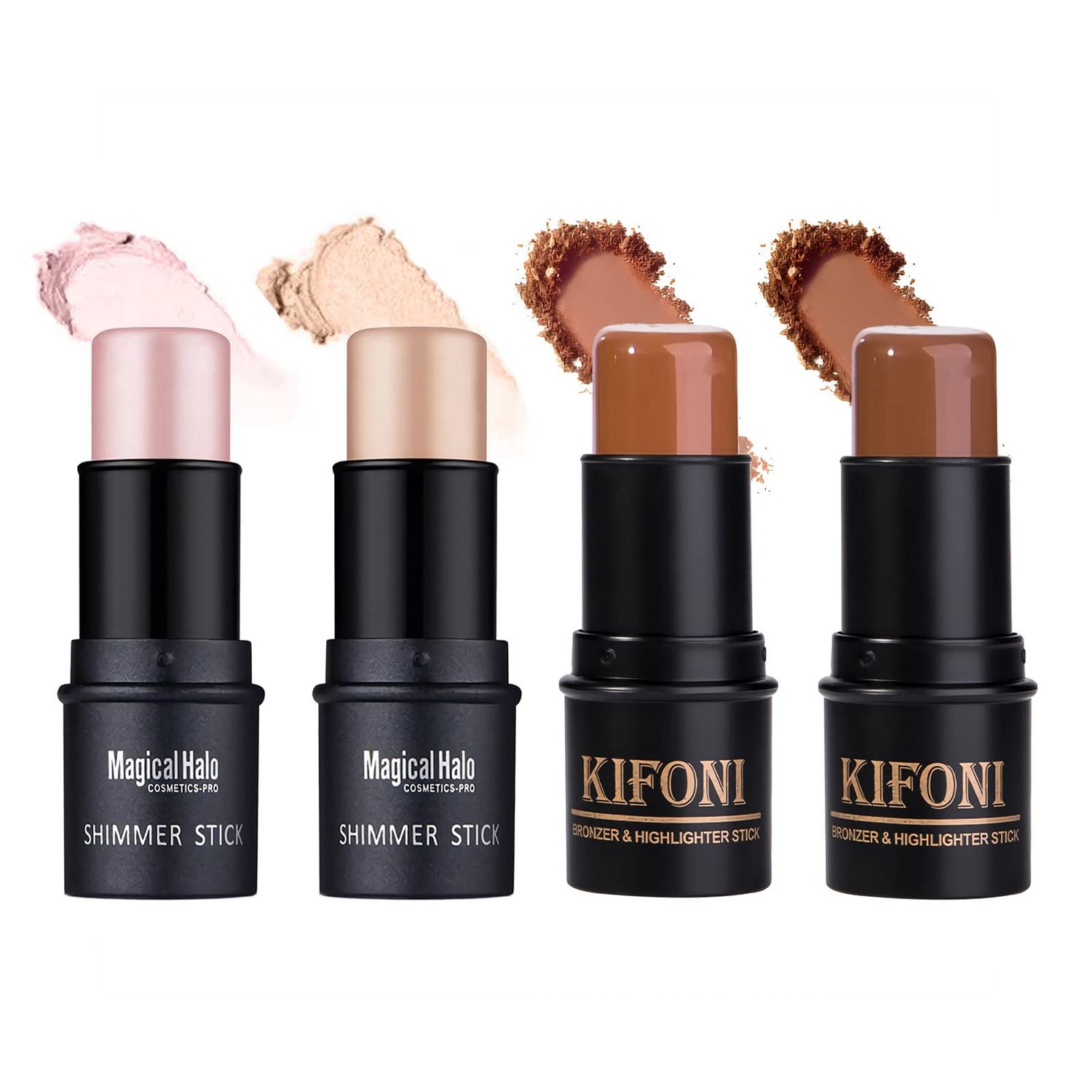 SUMEITANG 4 Pcs Cream Contour Foundation Stick, Highlighter &amp; Bronzer Pen, Face Brightens &amp; Shades Pencil, Highlighting Shade Longwear Makeup, Highlight Bronzer Shaping Trimming Stick Cream