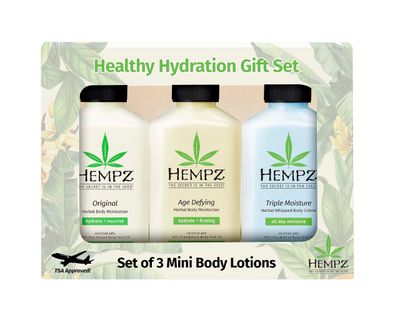 Hempz Healthy Hydration Triple Moisture, Age Defying, &amp; Original (2.25 Oz, 3-Pack) Body Moisturizing Lotion Gift Set - Mini Scented Travel Cream Skin Care for Women &amp; Men, Made with Shea Butter