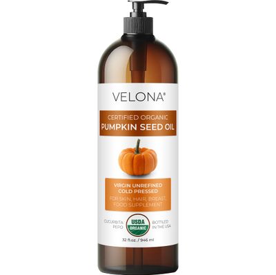 velona Pumpkin Seed Oil USDA Certified Organic - 32 fl oz | 100% Pure and Natural Carrier Oil | Unrefined, Cold Pressed | Cooking, Face, Hair, Body &amp; Skin Care | Use Today - Enjoy Result