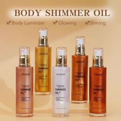 Liyalan Shimmer Body Oil Rose Gold 5 Color Bronze Face Glow Pearl Highlighter Illuminator body Makeup Shine Glitter Gold Liquid Taning(3.38 Fl Oz/05)