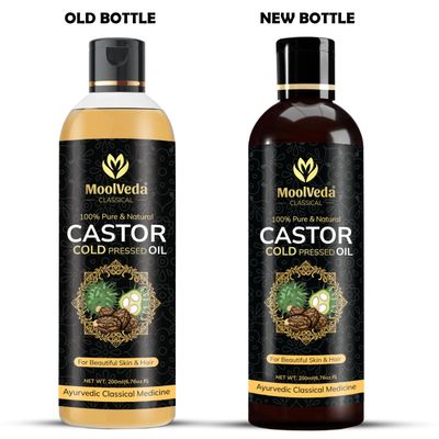 Moolveda Pure Cold Pressed Castor Hair Oil For Hair Growth, Stronger Hair, Skin Care, Nails, 100% Pure &amp; Natural, Moisturising Dry Skin, Nails, Eyelash, 200ml (6.76 fl.oz)