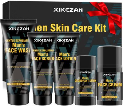 Mens Gifts for Men,Hydrating &amp; Anti Aging Men&#39;s Skin Care Set for Fine Lines &amp; Wrinkles,Facial Skin Care Routine Kit w/Face Wash,Scrub,Lotion,Cream,Deodorant,Skincare Gift Set Ideas Stocking Stuffers