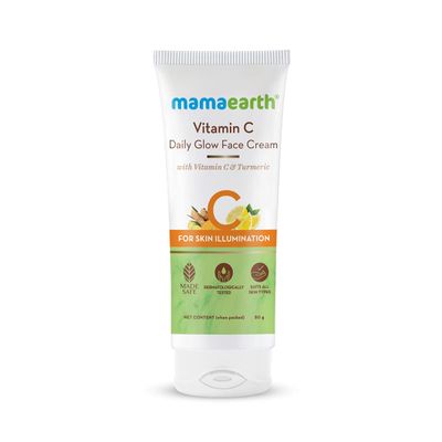 Mamaearth Vitamin C Daily Glow Face Cream | for Skin Illumination with Turmeric | Lightweight &amp; Hydrating Formula | for All Skin Types | 2.82 Oz (80g)
