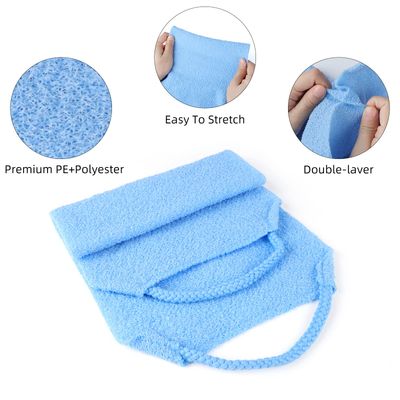 WOVTE 2 Pack Stretchable Back Scrubber for Shower Nylon Exfoliating Washcloth Towel Back Washer with Handles Two Sides Exfoliating Body Scrubber for Men Women Shower Deep Clean Skin Massages