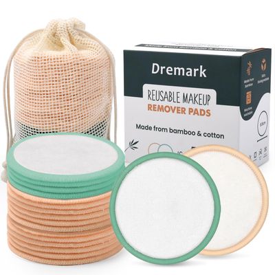 Reusable Makeup Remover Pads - (16 Packs) Organic Bamboo Reusable Cotton Rounds, Washable Eco-Friendly Cotton Pads for All Skin Types with Laundry Bag