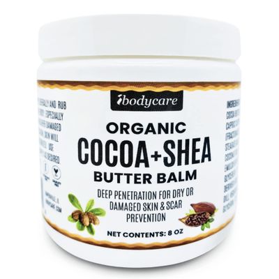 ibodycare Cocoa Butter Belly and Body Balm with Shea Butter, and Coconut Oil, 8 oz Organic, Raw, Unrefined Natural Body Butter Blend
