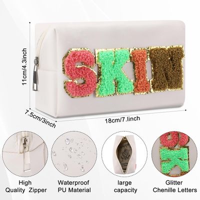 LYOOmaLL 4 Pcs Preppy Makeup Bag Set Chenille Letter Bag with Zipper PU Leather Waterproof Cosmetic Bag Stoney Clover Makeup Bag Portable Travel Toiletry Bag Preppy Skincare Bag for Women, Girls