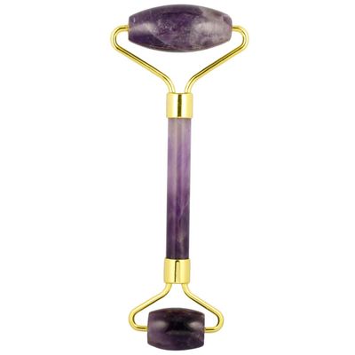 Rockcloud Natural Crystal Stone Roller Massager Double Neck Face &amp; Neck Massage Therapy Anti-Aging Wrinkle Healing Slimming Skincare Tool, Amethyst