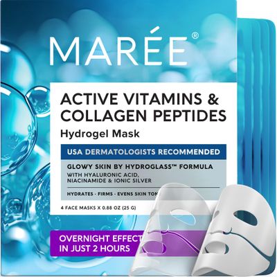 MAREE Hydrogel Collagen Face Mask with Hyaluronic Acid - Overnight Hydrating Face Masks Skincare with Niacinamid &amp; Ionic Silver - Facial Mask For Women Skin Care Mascarillas Faciales - 4 Pack
